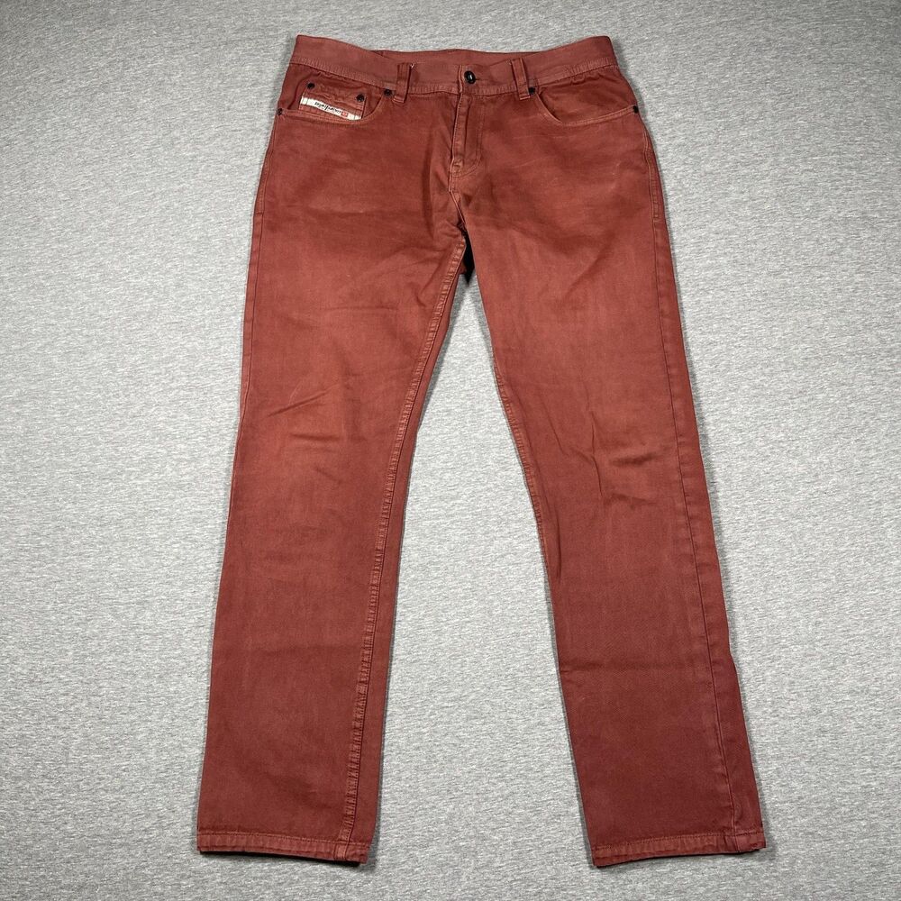 Diesel Jeans Mens 34x30 Red Skinny Slim Diesel Industry Logo Pocket Casual
